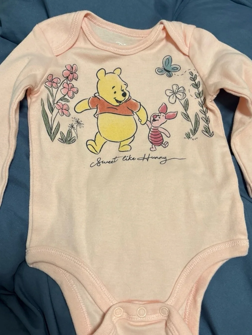 Disney Pink Winnie the Pooh & Piglet Floral Long-Sleeve One-Piece
